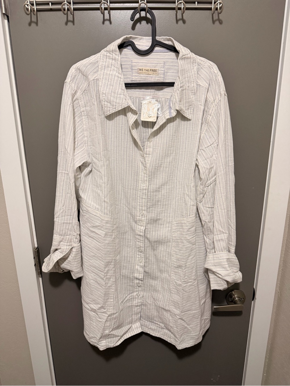 We The Free Cream-White Textured Long-Sleeve Button-Down Shirt